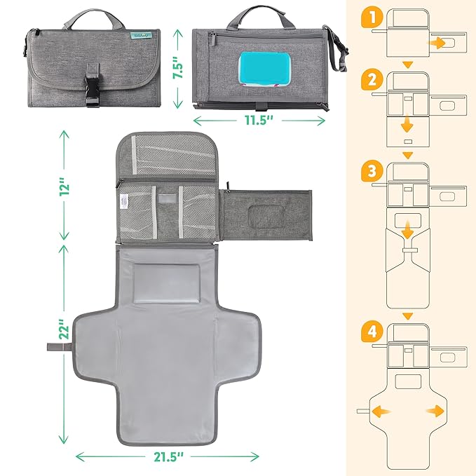 Baby Diaper Changing Mat 2 Pockets For Wipes And Pampers Waterproof Foldable Washable Sheet Portable Diaper Changing Pad